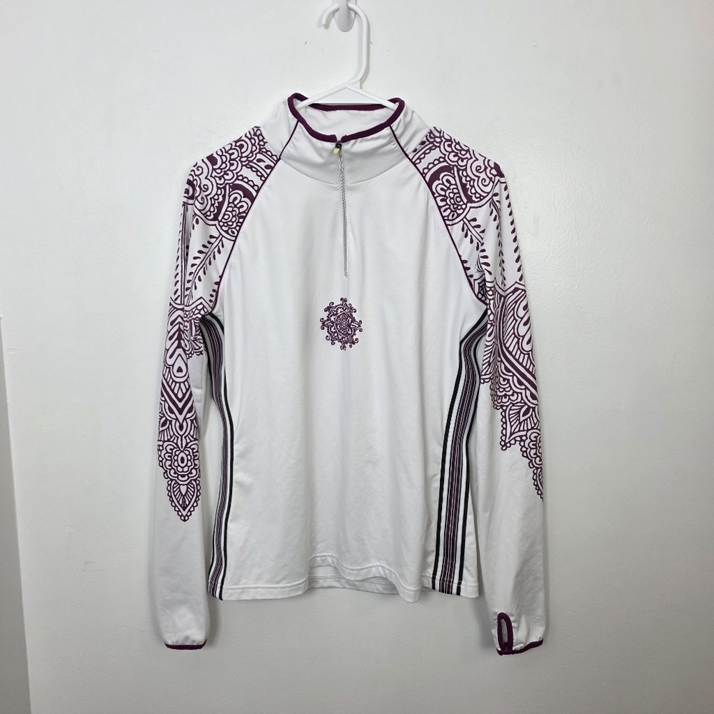 Athleta White Purple Floral Fitness Sporty 1/3 Zip Pullover Jacket‎ Size Large